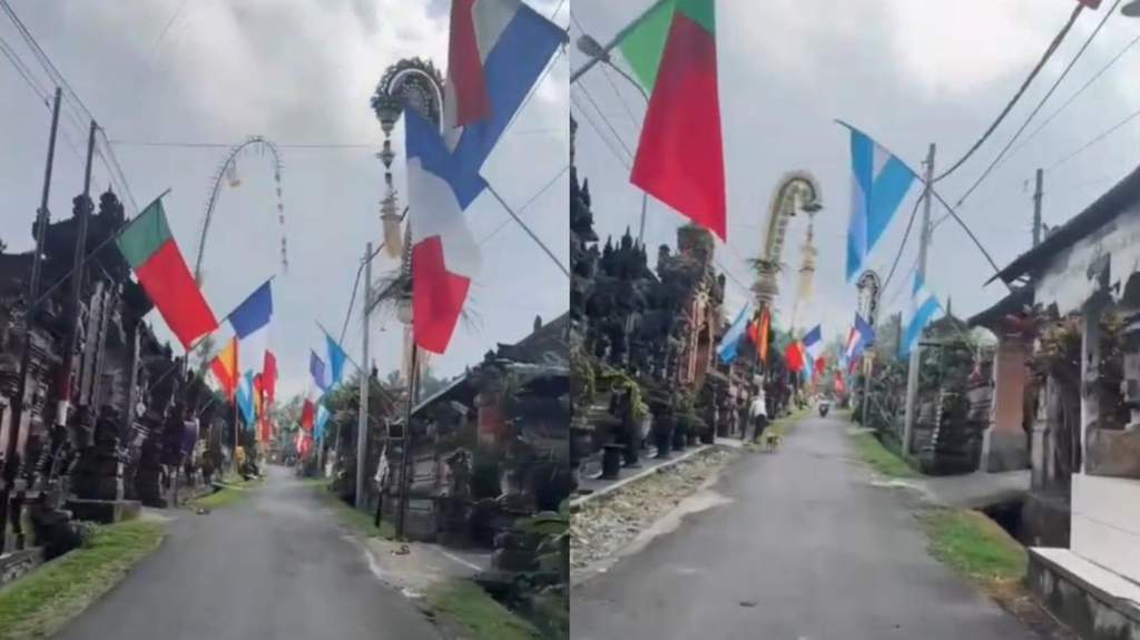 Unik, Bendera Piala Dunia Berpadu dengan Penjor Bali Jadi Viral