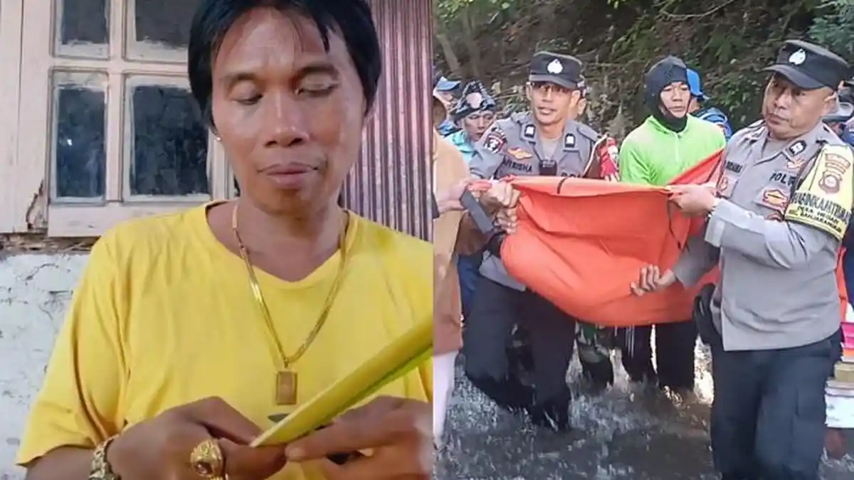 Petugas kepolisian melakukan olah TKP di aliran Tukad Bubuh Banjarangkan Klungkung Bali