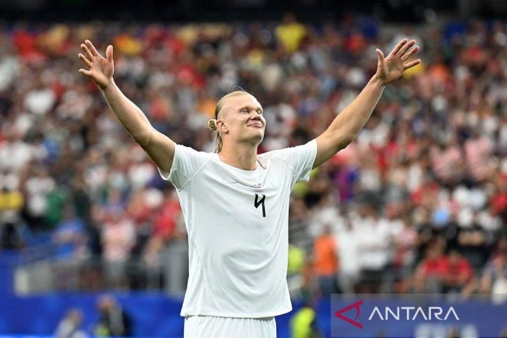 Erling Haaland merayakan gol kemenangan Norwegia atas Brasil di Piala Dunia 2026
