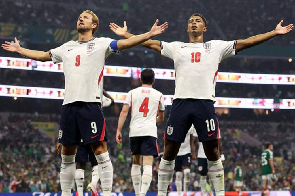 Pemain Inggris Jude Bellingham merayakan gol ke gawang Norwegia di Piala Dunia 2026